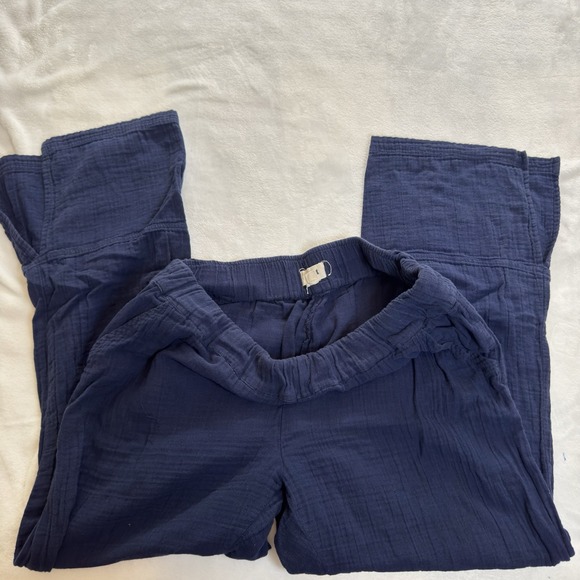 Pact Navy Organic Cotton Gauze Pull On Wide Leg Split Hem Pants Size Large - Picture 1 of 12